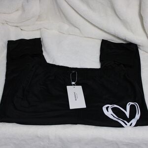 Bloomchic Leggings Women's Large 12 Black w/ White Heart Elastic Waist NWT